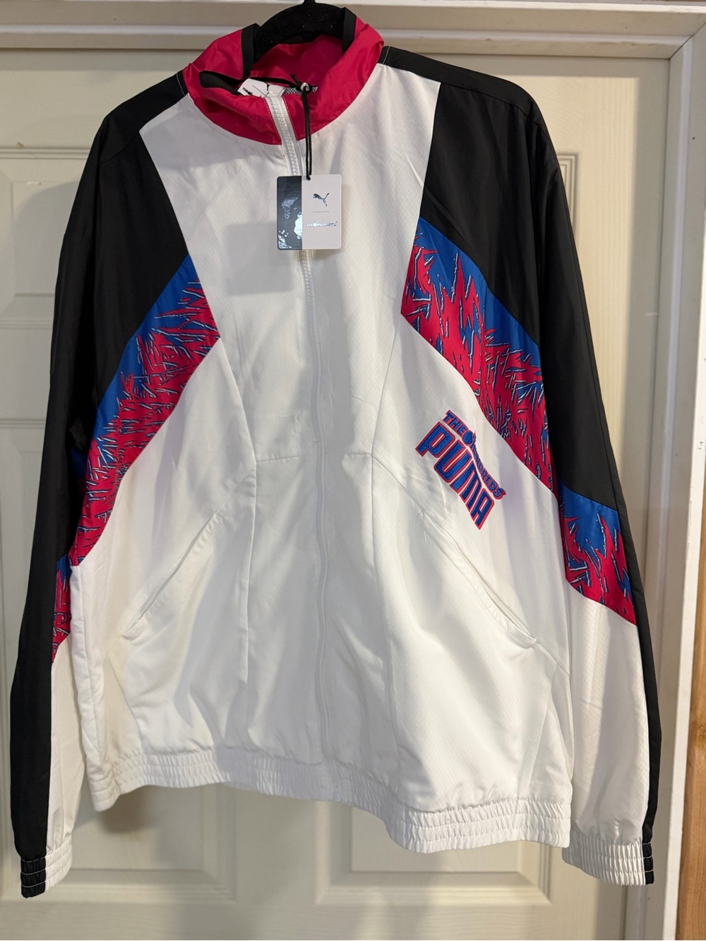 The Hundreds White Windbreaker Jacket with Black, Pink & Blue Accents